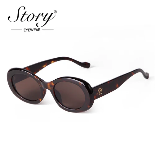 Imagen 1 del producto STORY-gafas de sol redondas de carey Vintage para hombre y mujer, lentes de sol ovaladas con montura de Hawksbill Retro, UV400, S24111, 2024