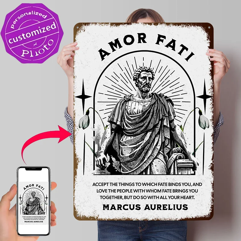 Stoicism Principles Amor Fati Personalized 3D Textured Metal Poster Wall Art Vintage Tin Signs for Bedroom Decorations Wand Deko