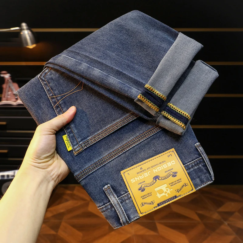 

BBL9913 Three needle large diagonal high-quality casual big bull slim fit elastic small straight leg jeans for men