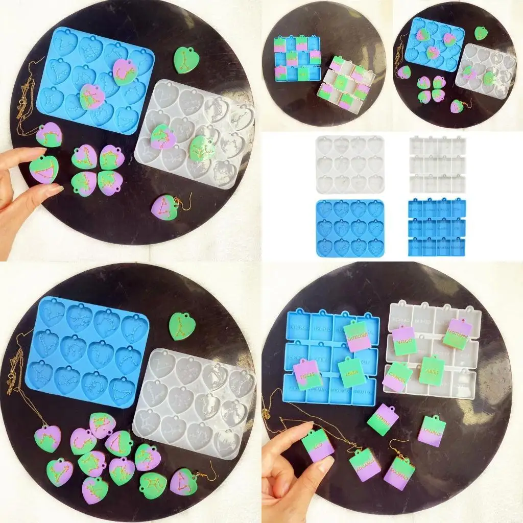 2 Pcs Diy Crystal Drop Tag Pendant Earring Molds Love Square Silicone Mold