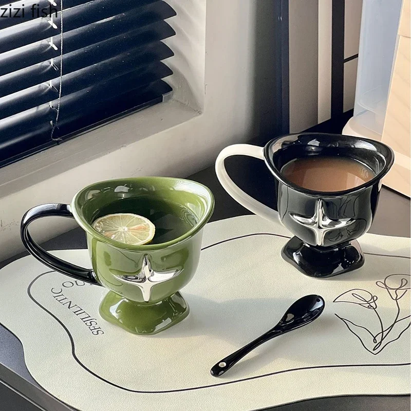 Simple Ceramic Mug Large Handle Coffee Cup Milk Mug Breakfast Cup Beverage Cup Household Tea Cups Water Cups Couple Cups