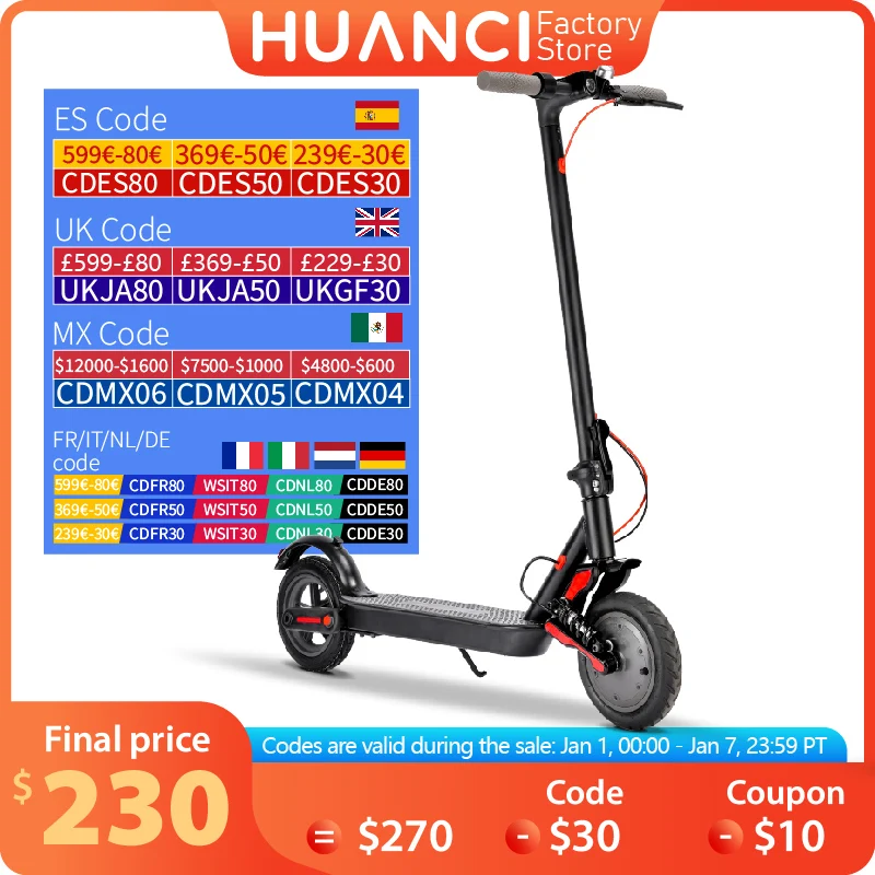 HUANCI Adult Electric Scooter 350W 15AH 36V Electric Kick E Scooters Foldable 8.5 inch Smart APP Escooter Dual shock absorbers