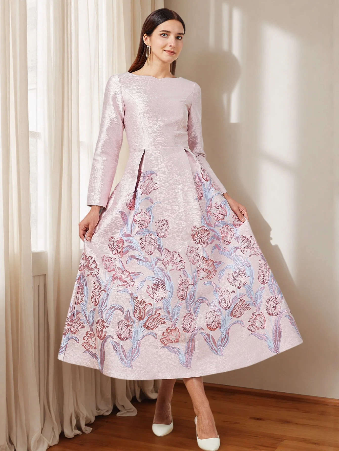 

Fall/Winter 2025 New Luxury Heavy Duty Tulip Pink Jacquard Dress, Party Evening Gown, Wedding Guest Formal Dress