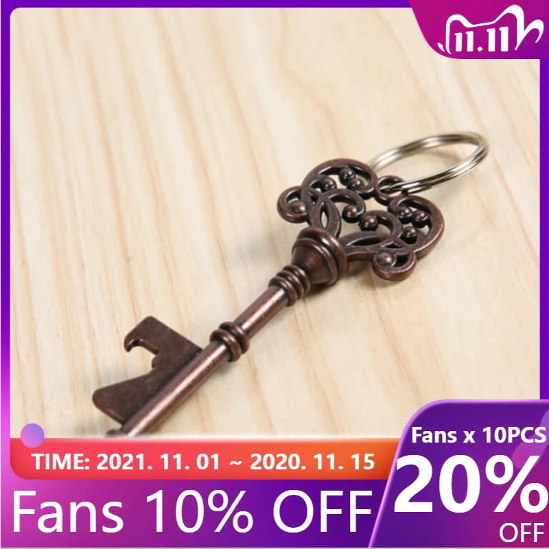 Hot Sale Key Shaped Bottle Opener Keychain Shaped Zinc Alloy Copper Silver Color Key Ring Beer Bottle Opener Unique Creative