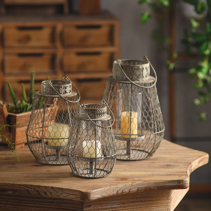 Vintage Metal & Glass Candle Lantern with Handle, Rustic Farmhouse Hanging Lantern, Decorative Indoor Outdoor Candle Holder
