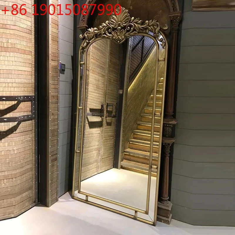 French retro full-length mirror land living room bedroom European carved dressing mirror special-shaped floor mirror