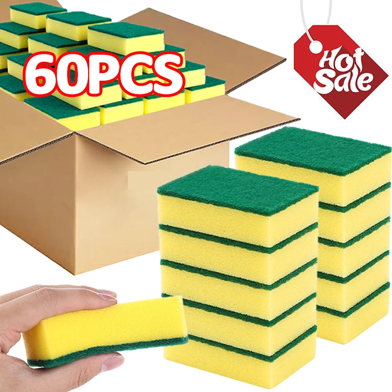 10-60Pcs Highly Absorbent Double-sided Sponges Magic Dishwashing Cleaning Pot Rust Stain Sponge Brush Home Car Detailing Tools