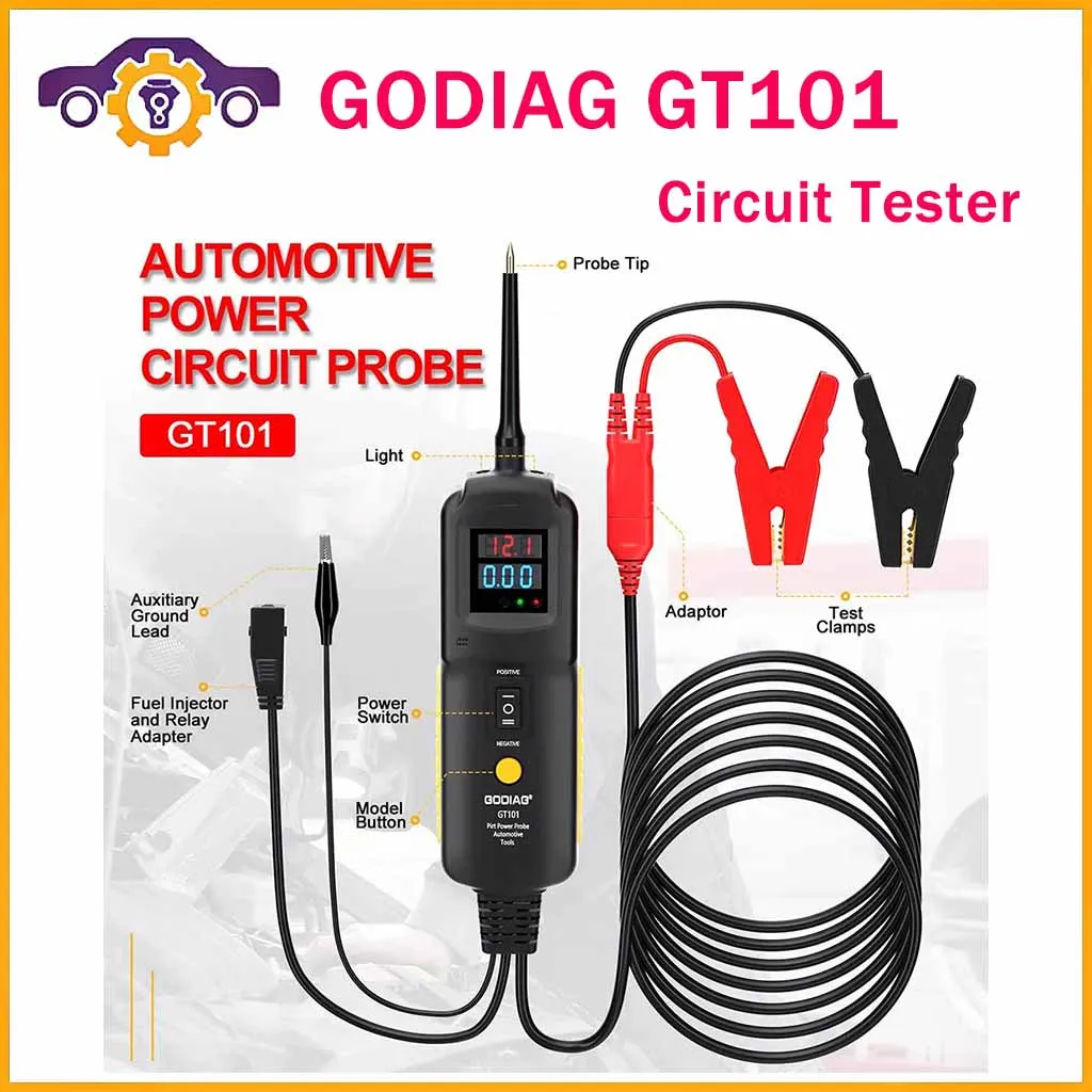 

GODIAG GT101 Power Circuit Probe Tester DC 6-40V Vehicles Electrical System Diagnosis Fuel Injector Cleaning and Relay Testing