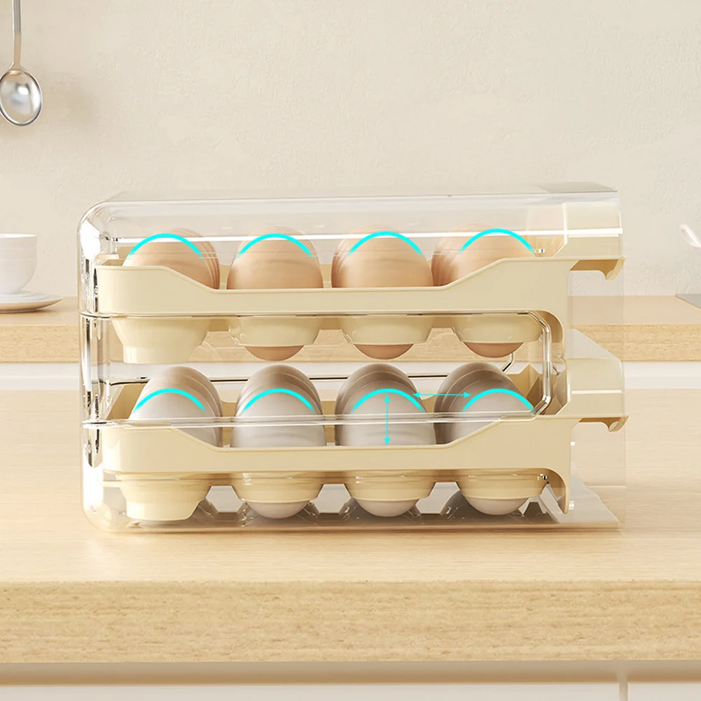 Double Layer Drawer Egg Storage Carton, Large Capacity Egg Storage Carrier, Home Kitchen Organizer, 32 Grids