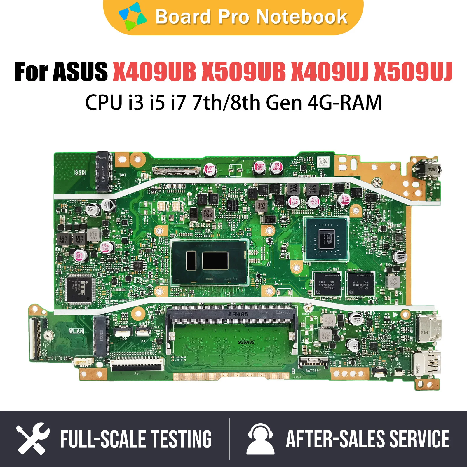 

X409UB Mainboard For ASUS X509UB X409UJ X509UJ A409U A509U F409U F509U Laptop Motherboard CPU i3 i5 i7 7th 8th Gen 4G RAM