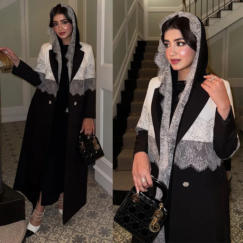 

Новое пальто на Ближнем Востоке, кружевной платок с лацканами, халат, женская одежда Абая, Cw09112