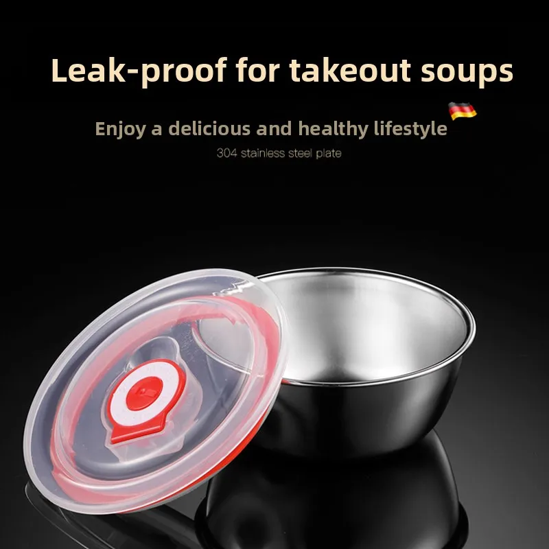 

Buming 304 Stainl Steel Bowl with Lid Sed Anti-Overspill Profional Kitchen Ceteria Tableware Utensils Matching