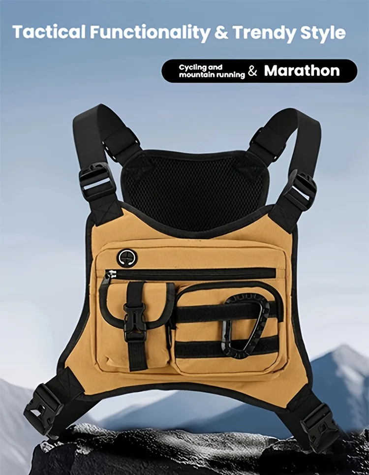 Taktische Brustweste mit mehreren Fächern, Sporttasche, Weste mit verstellbarem Schultergurt, freihändige Tasche, geeignet für Radfahren, Wandern und Outdoor-Aktivitäten. – Detail 7