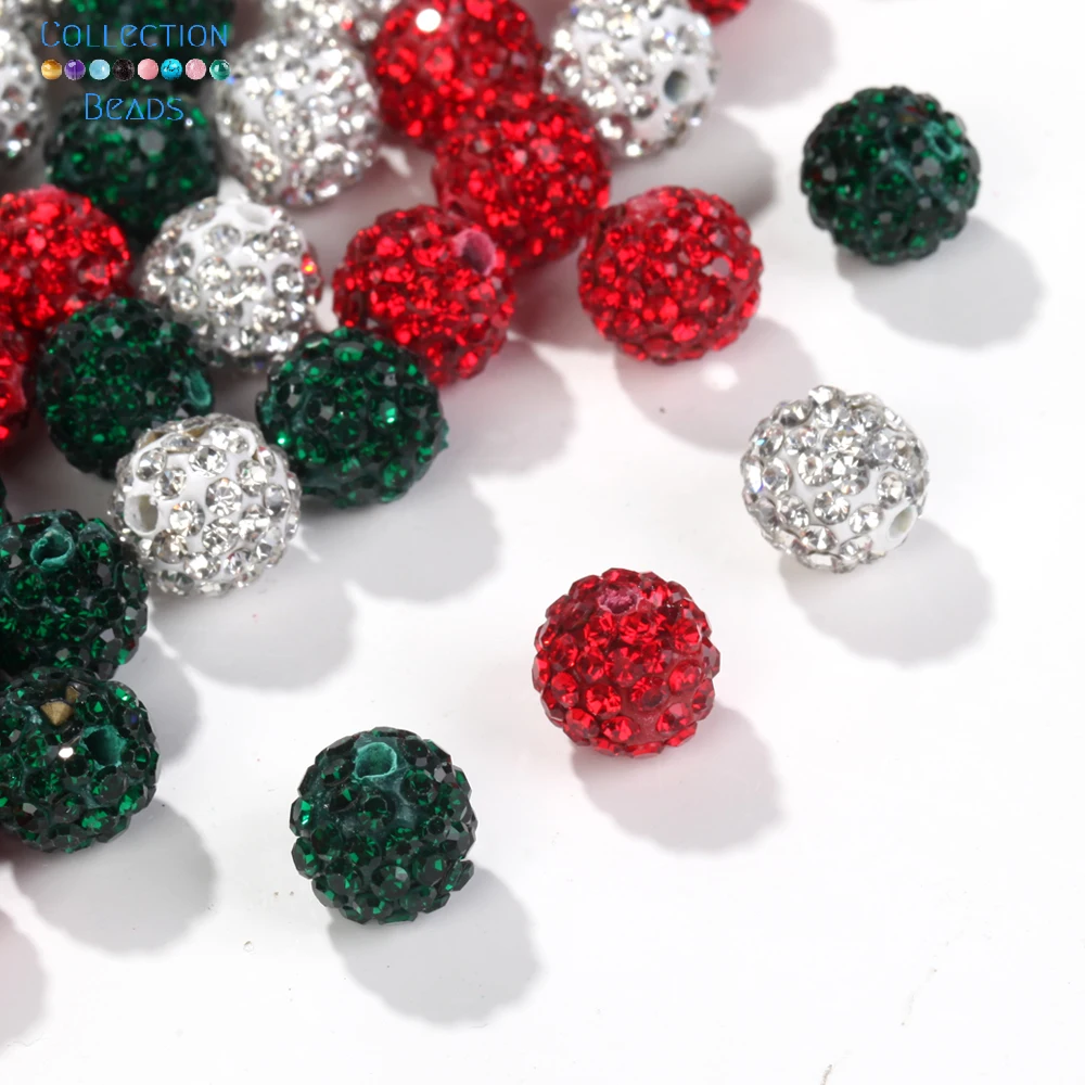 45pcs 10mm Christmas Color Czech Crystal Rhinestones Pave Clay Round Disco Ball Spacer Beads For Jewelry Making Accessries