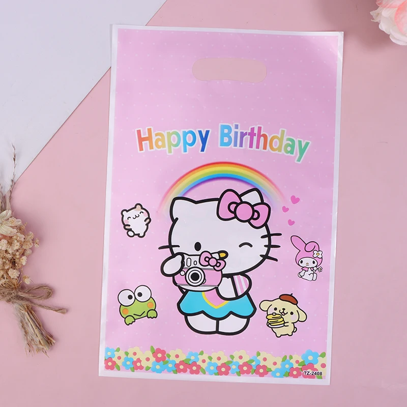 10 Stück Sanrio Hallo Kitty Schmuck Verpackung Kunststoff Geschenk beutel Candy Box kt Katze Perle Film Geschenk Pe Tasche Mädchen Party liefert