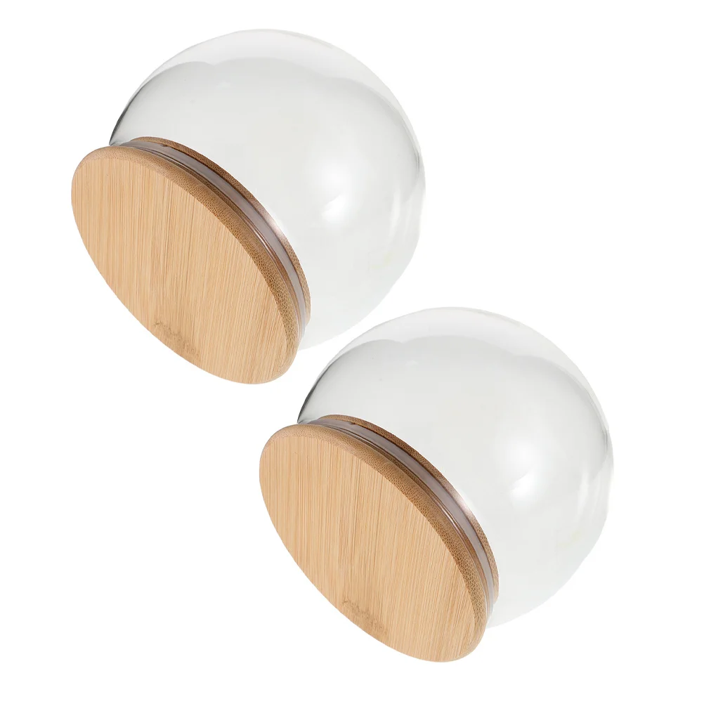 

2Pcs Snow Globe Display Dome Clear Glass Cloche with Wood Base 360 Degree Protective Cover for Eternal Flowers DIY Decor Home