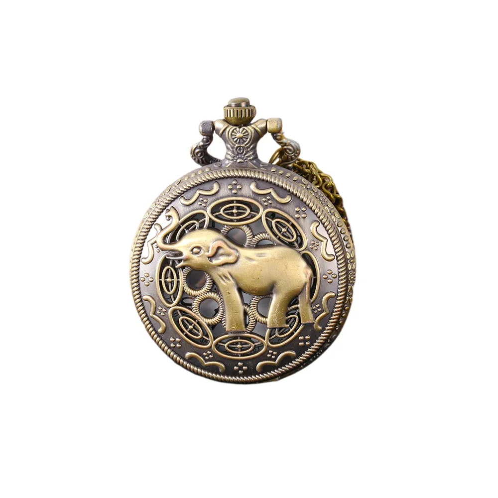 

Бронзовые резные полые большие глупые слоны с резным краем кварцевые карманные часы большие ретро