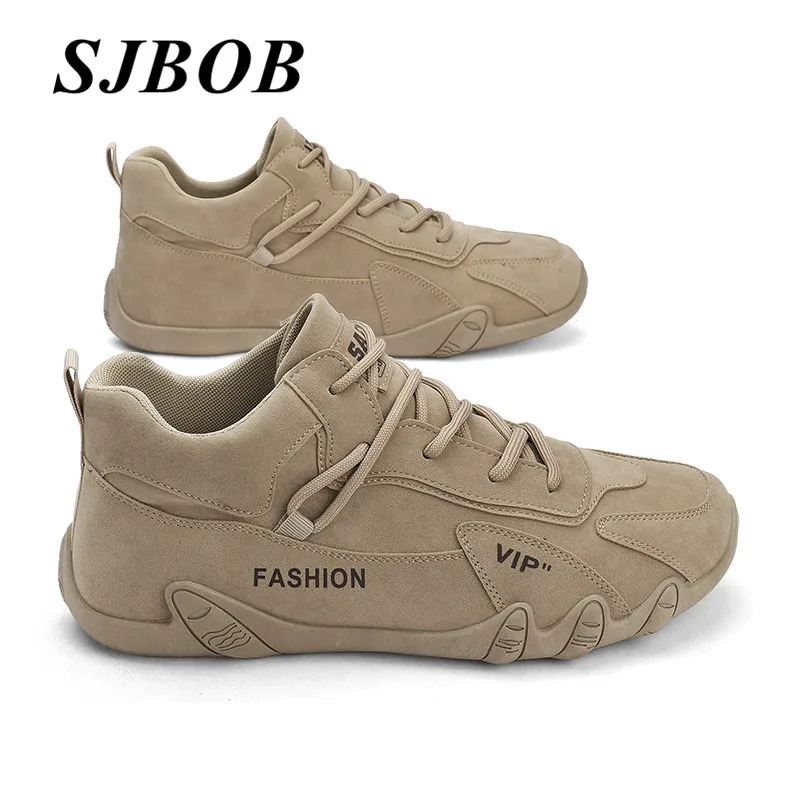 

Cheap Khaki Men's Athletic Shoes High Top Flats Male Walking Shoes Outdoor Anti-Slip Sports Shoes For Men Zapatillas De Deporte