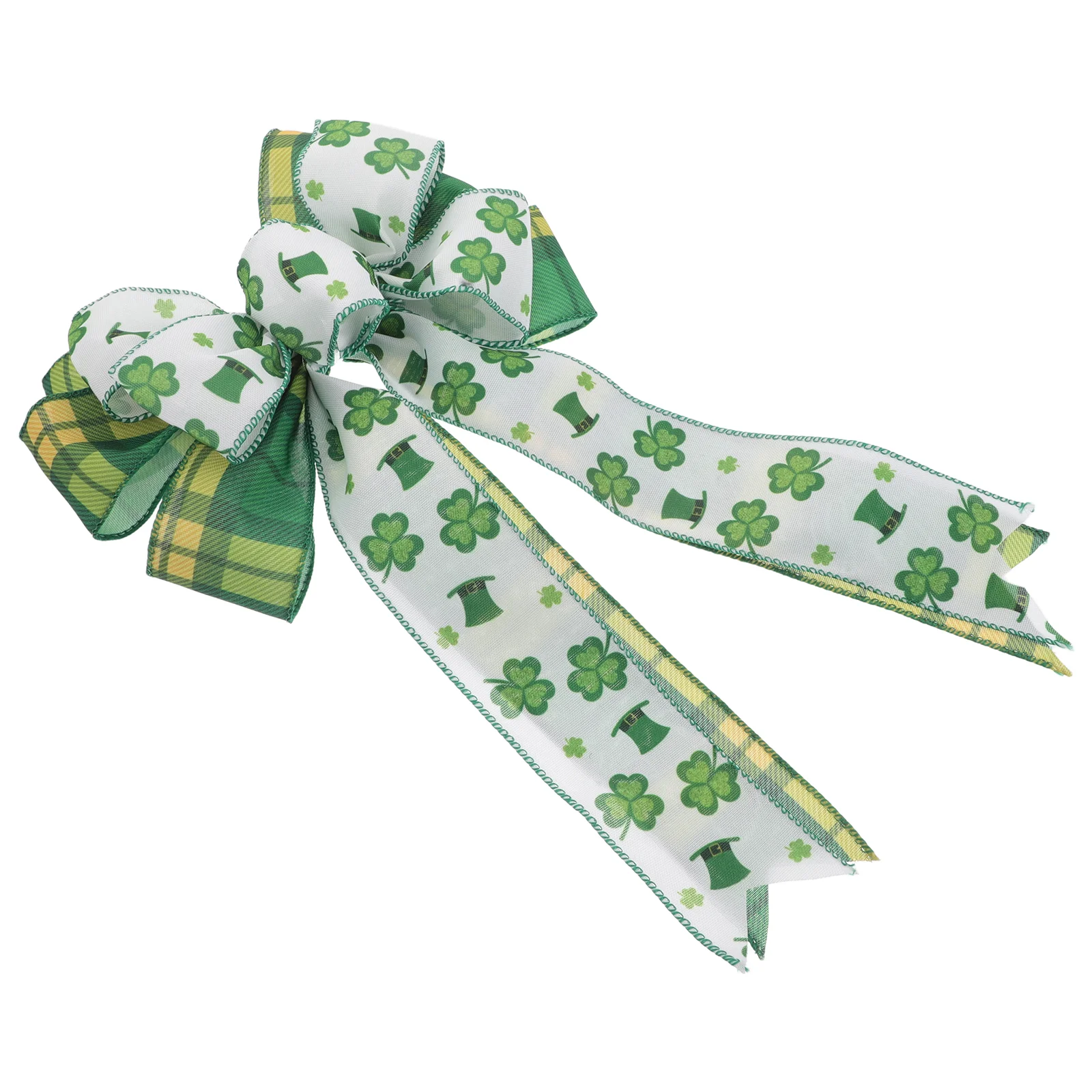 St Patrick's Day Bow Pre-Tied Irish Ribbon Bow Decoration for Holiday Crafts Shamrock Tree Topper Bowknot Indoor Outdoor Holida