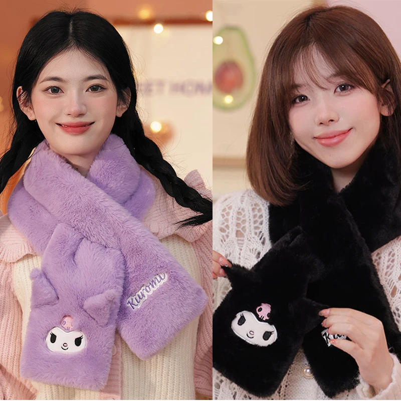 

Miniso Kuromi Winter Teenage Schoolgirl Plush Scarf Pupils Cartoon Cute Windproof Neck Warmer Student Bib Girls Neckerchief Gift