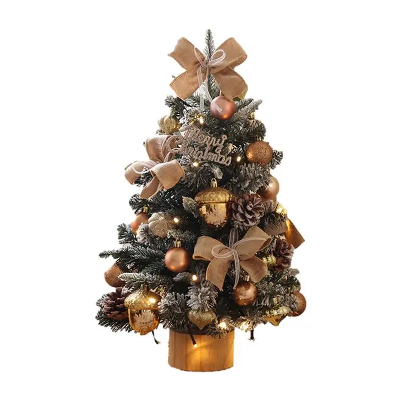 

Artificial Christmas Trees Party Decoration Tabletop Tree With Led Light 17.7Inch Holiday Tree Centerpiece With Wooden Base For