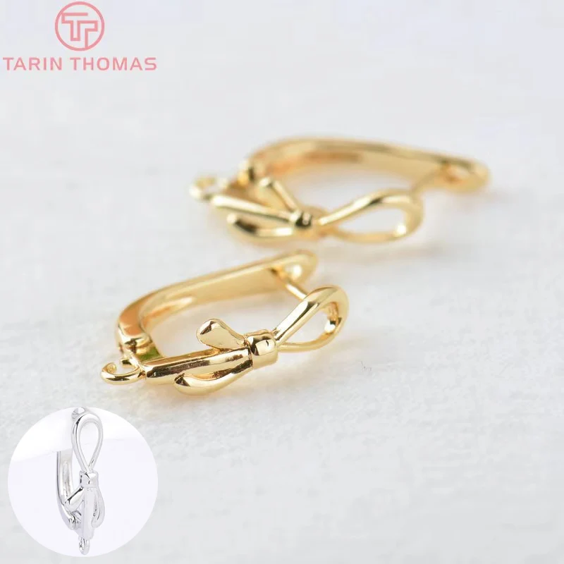 (2051)6PCS 12.5x18MM 24K Gold Color Brass Rectangle with Bow Earrings Hoop Earring Clip High Quality DIY Jewelry Making Findings