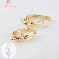 (2051)6PCS 12.5x18MM 24K Gold Color Brass Rectangle with Bow Earrings Hoop Earring Clip High Quality DIY Jewelry Making Findings