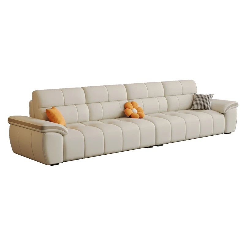 

Italian minimalist light luxury piano keys leave-in leather sofa small apartment living room simple straight row latex leather