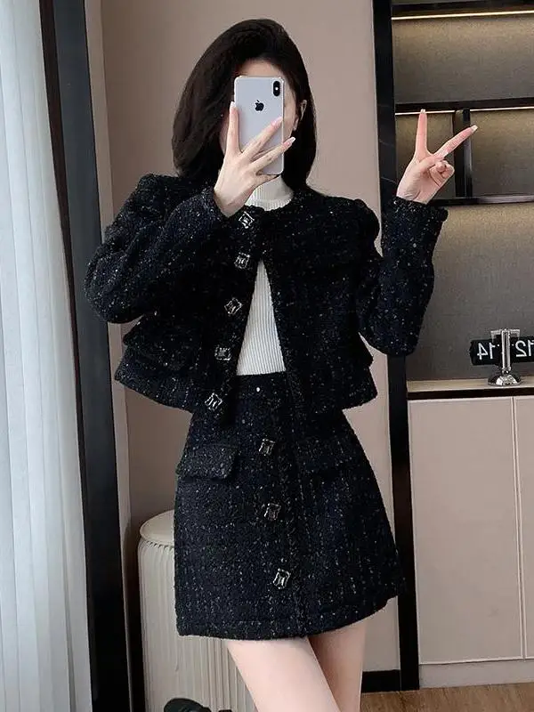 

Bla Design Sense Small Fraance Sle Set Women's Autumn New Elegance Outerwear Skirt Two-Piece Set Faionable Ensemble