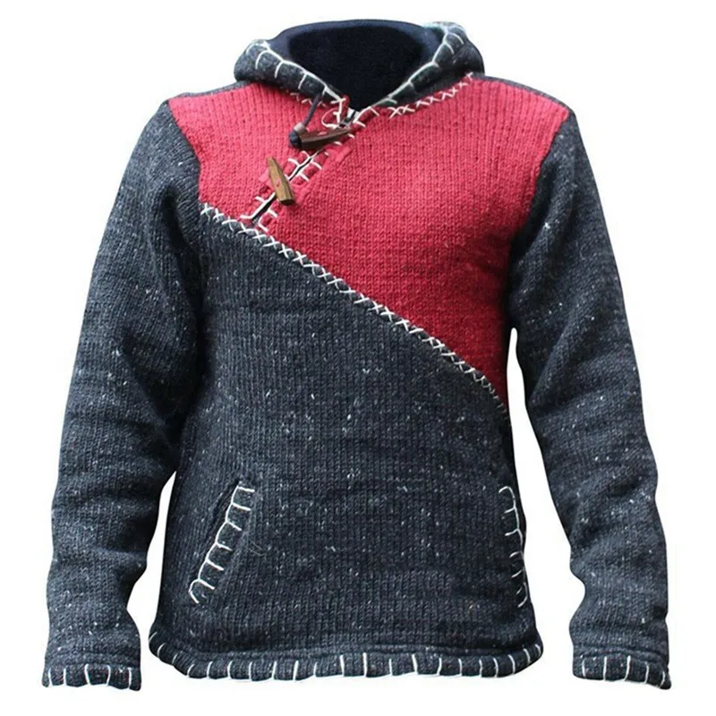 

Faionable Color Blo Hoodie Men's Long Sve Knitted Sweater Casual Wear Urban Sle Youth Faion Winter Outerwear