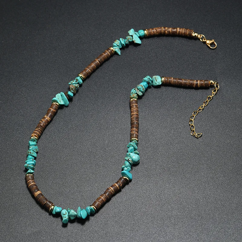 Casual Natural Wooden Necklace Men Apparel Accessories Irregular Stone Coconut Husk Bead 50cm Collar Joias Holiday Homme Jewelry
