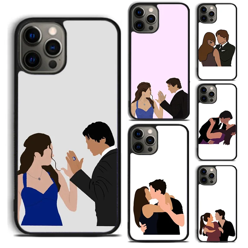 Damon Elena The Vampire Diaries phone Case For iPhone 16 15 14 Plus XR XS apple 16 11 12 13 mini Pro Max coque