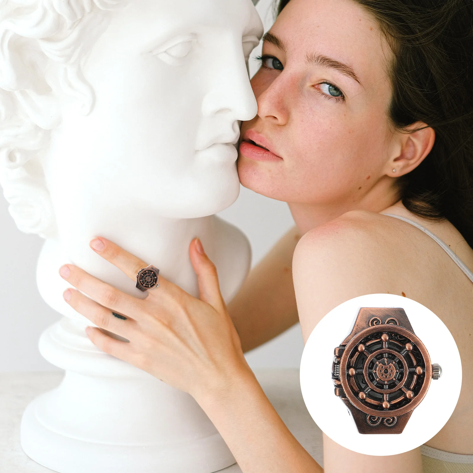 2 Stücke Schiff Rad Ring Uhren Vintage Zinklegierung Langlebig Flip Open Cover Elegante Mode Uhr für Frauen Ring Uhr