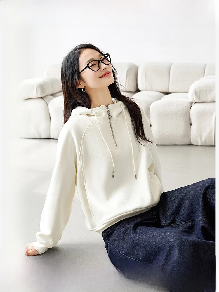 

Thiened Fce Hoodie Women's Loose Fit Long Sve Outerwear Coat Autumn Winter New Sle Casual Comfortable Cotton Blend