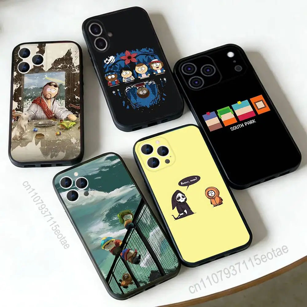 

Cartoon S-South-P-Park art Phone Case Silicone Soft For IPhone 16,17,15,11,13,12,14,Mini,Pro,Max,Plus,Air,E Black