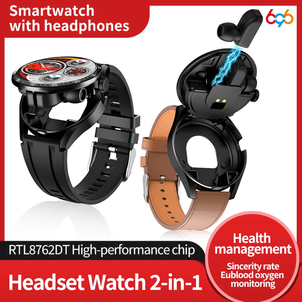 2 In 1 HI-FI Wireless Earphones Men Smart Watch Sports Heart Rate TWS Headset Watches Waterproof Blue Tooth Headphone Smartwatch