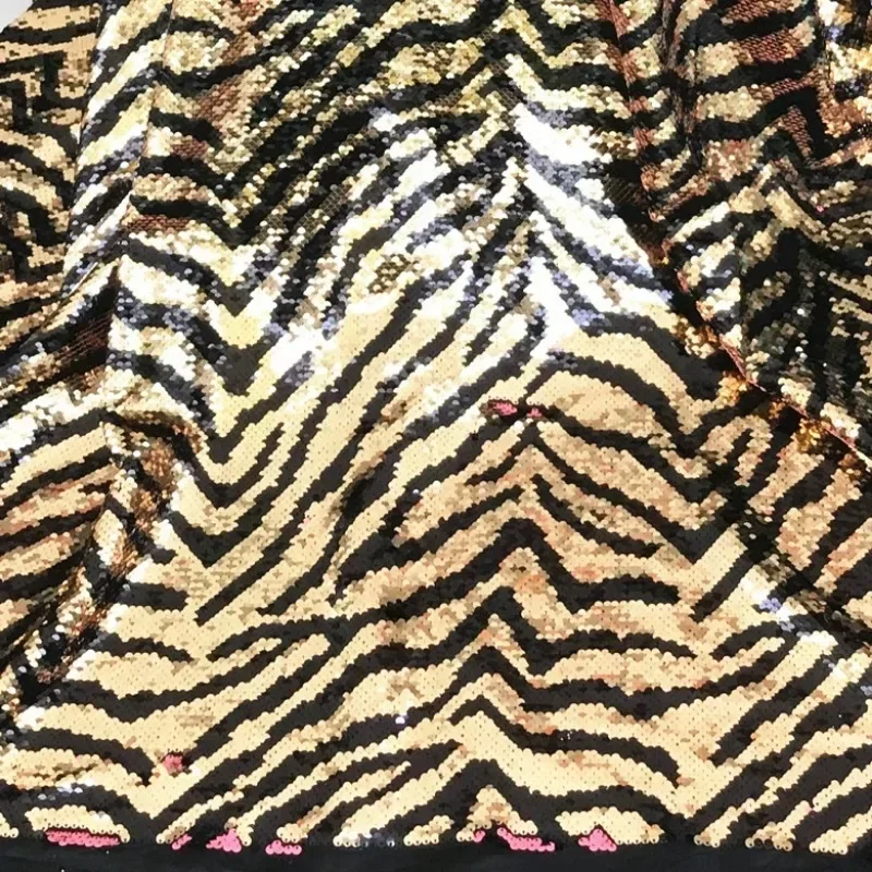 New Fashion Gold and Silver Tiger Pattern Sequin Fabric Shining Bead Dress Bag Designer Clothing Fabric