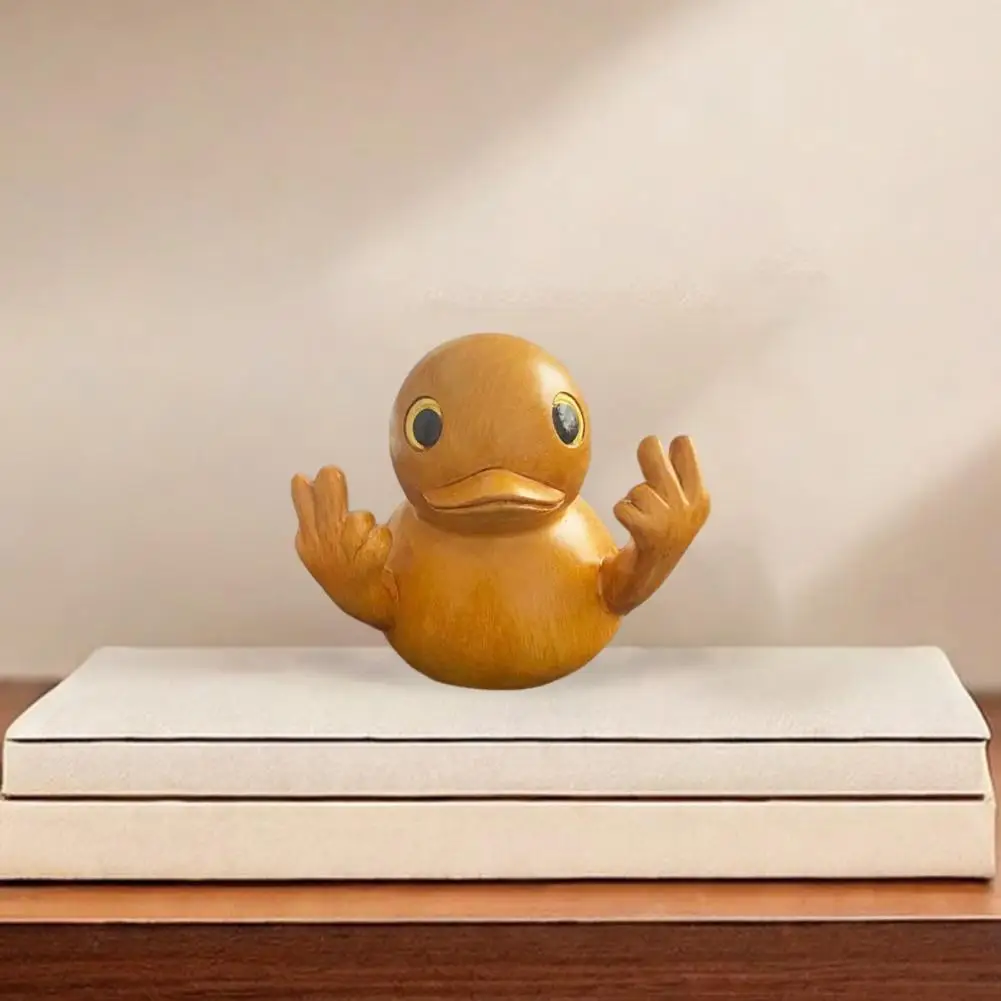 Duck Collectible Toy Hand-carved Duck Ornament Wood Grain Duck Figurine Sculpture for Home Office Decor Handcrafted Yellow