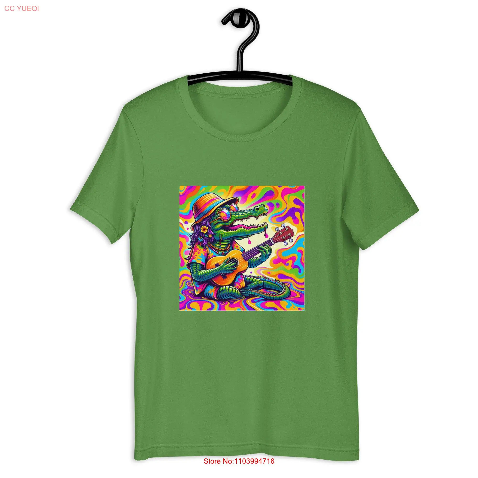 Hippie Alligator Playing a Ukulele Trippy t shirt long or short sleeves