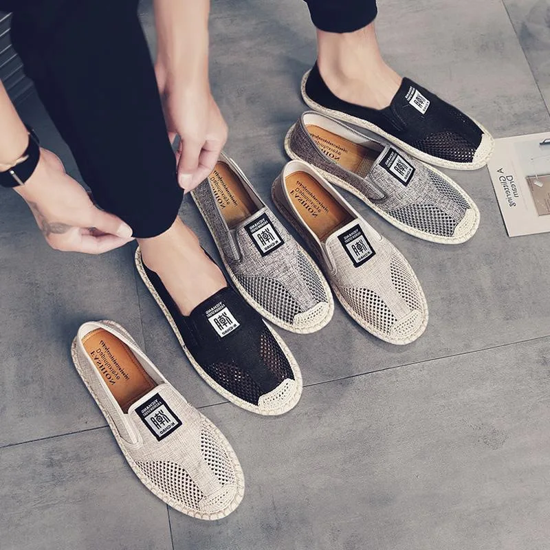 2023 Summer Espadrilles Breathable Casual Flats Shoes Mens Linen Loafers Fashion Slip on Canvas Shoes Fisherman Driving Footwear