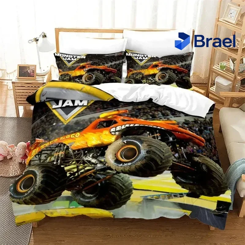 Exquisite Boys Cars Duvet Cover Cartoon Monster Truck Cool Vehicle Bedding Set Off Road Vehicle Locomotive Comforter Cover King
