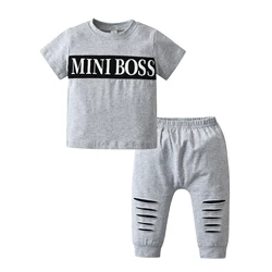 0-2 years old Toddler Baby Boy Short Sleeves Clothes Set Summer Letters Print T-shirt and Long Pants Outfit for Boys Sport Suit