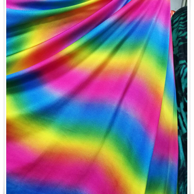 YLM Encrypted Spandex Swimming Clothing Fabric Bottom Gradient Rainbow Color Printed Fabric Four-way Elastic Stage Fabric