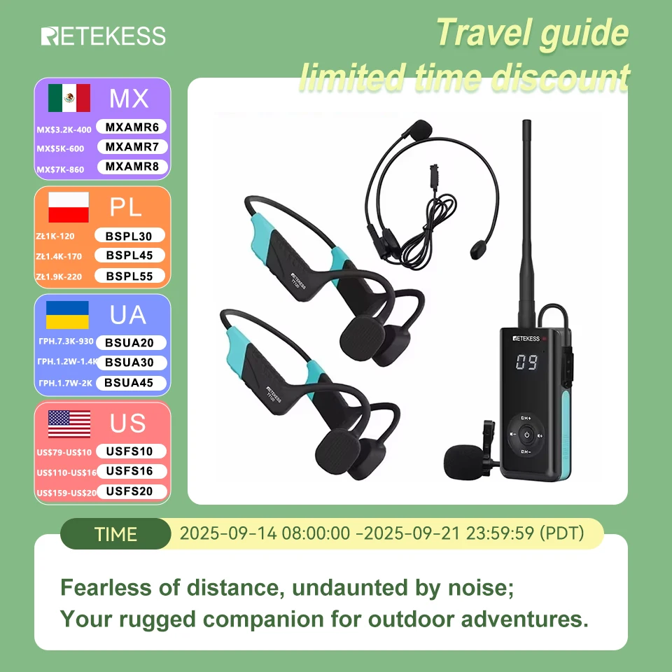 Retekess TT120 Tour Guide System Swim Coach Communicator Waterproof Bone Conduction Headphones for Swimming Training,SUP Surfing