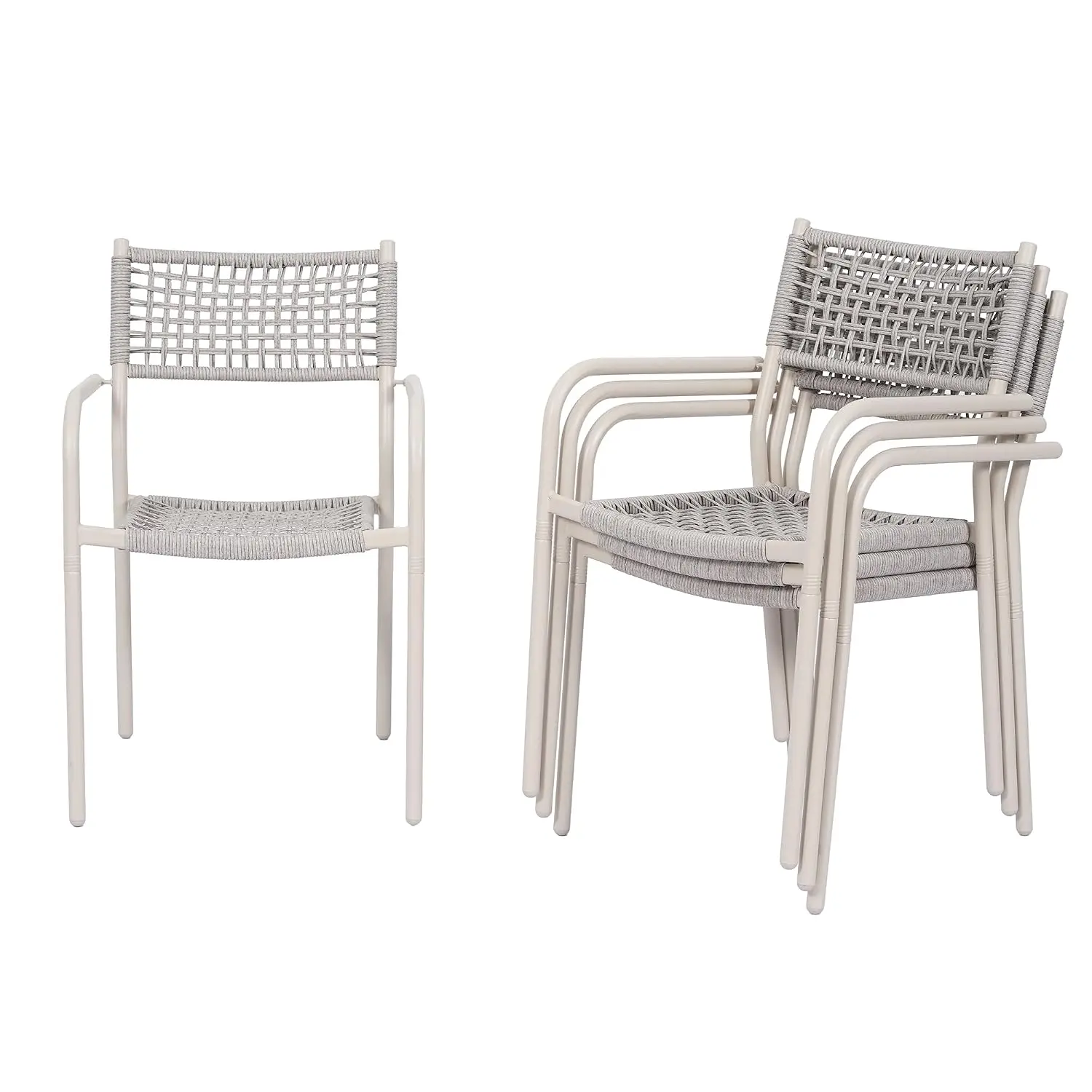 Patio Chairs Set of 4, Stackable Outdoor Dining Chairs, White