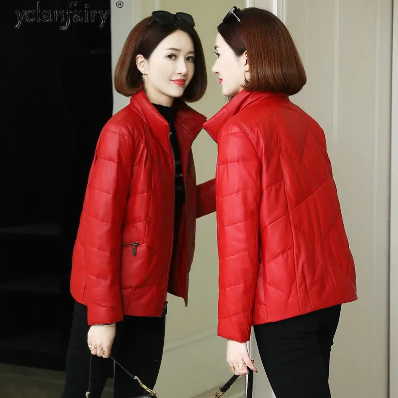 เสื้อหนังเสื้อแจ็คเก็ตเกาหลีจริงSheepskin Coat Warmสีขาวเป็ดเสื้อแจ็คเก็ตหญิงเกาหลีสุภาพสตรีเสื้อผ้าCuero Genuino