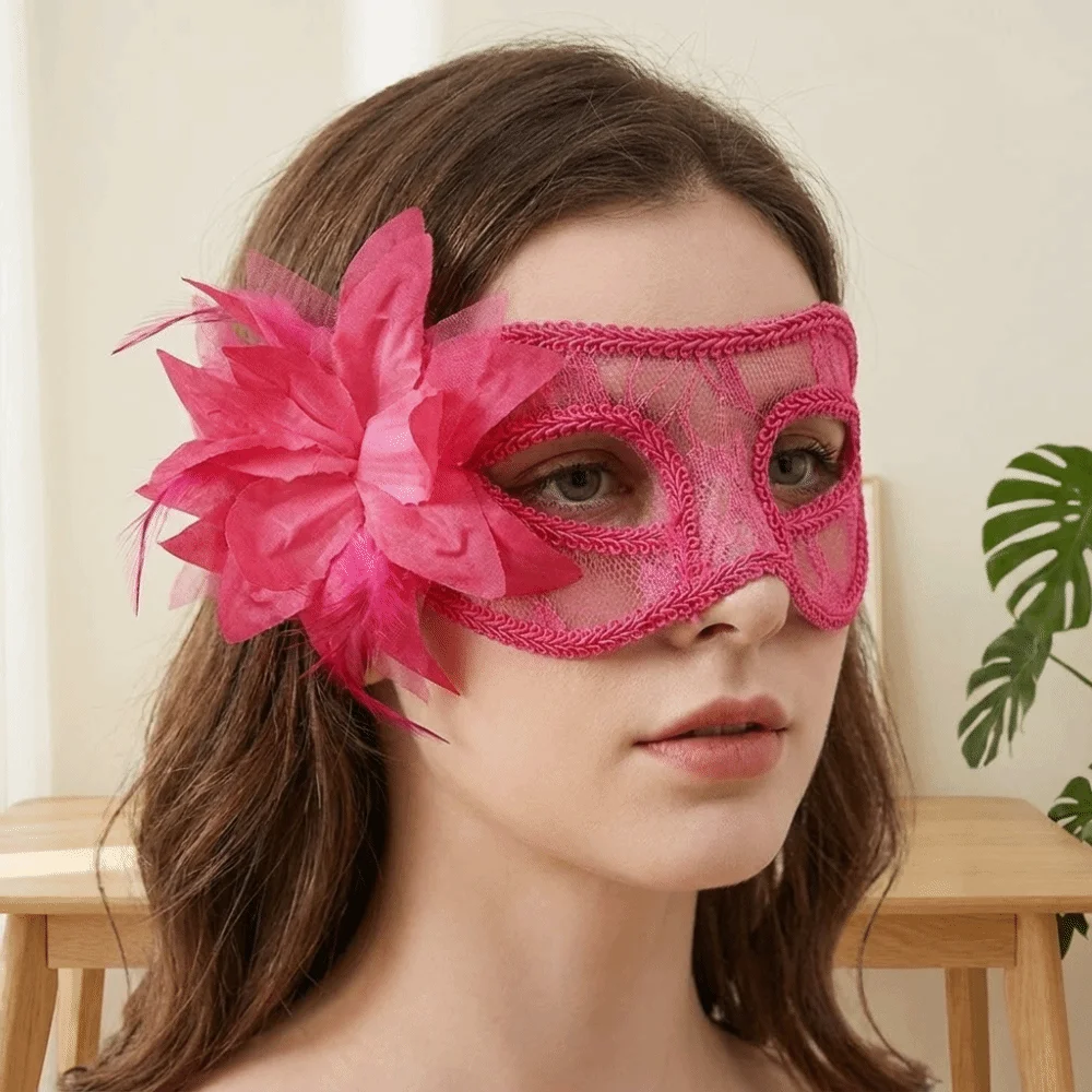 Flower Half-Face Mask Seductive Style Cosplay Feather Mask Masquerade Fancy Prom Halloween Festival Party Mask Women's Event 3