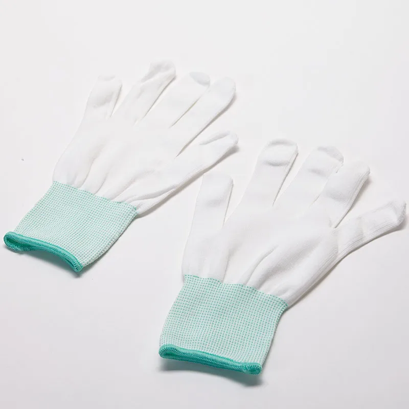 H-6009N Guantes de punto de nailon con dedos de palma recubiertos de PU, antideslizantes, transpirables para mantenimiento de semiconductores electrónicos