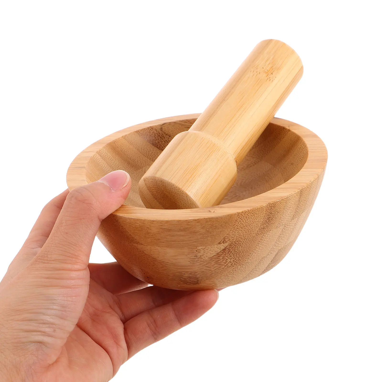 Bamboo Mortar and Pestle Set Hand Grinding Tool for Whole Spices Ginger Garlic Paste Mashing Bowl Flavor Preserving Kitchen