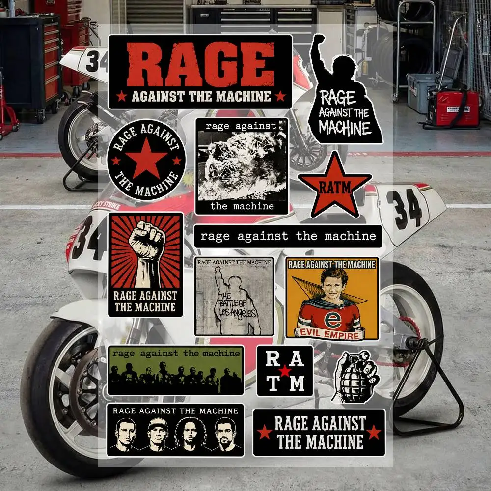 RA-gE- A-gA-inst thE- M-A-C-hinE- Pegatinas de vinilo impermeables para coche, motocicleta, bicicleta, monopatín, portátil, botella, teléfono